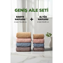 Cotto Home 8 li Kareli Geniş Aile Seti Bej Fume Kahve Pudra Mavi El Yüz Banyo Havlu Seti 50x90 cm 70x140 cm