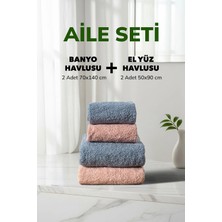 Cotto Home 4 lü Kareli Pudra Mavi Aile Seti Yumuşak Pamuk El Yüz Banyo Havlu Seti 50x90 cm 70x140 cm