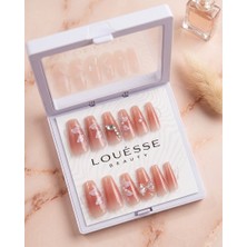 Louesse Beauty Louésse Peach Veil Takma Tırnak 12’li  Nude Şeftali Tonlu Çiçek Detaylı Nail Set