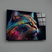 İnsigneart Insigne Art Design Renkli Kedi Cam Tablo || Tasarımcı Koleksiyonu