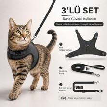 Arnee Kedi Göğüs Tasması Seti 3’lü Air Mesh Ayarlanabilir Emniyet Kemerli Kaçış Önleyici