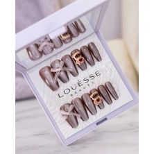Louesse Beauty Louésse Choco Bear Takma Tırnak 12’li  Kahverengi Parlak Ayıcık Figürlü Sevimli Nail Set