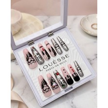 Louesse Beauty Louésse Rebel Love Drip Takma Tırnak 12’li  Siyah Akış Desenli Taşlı Gece Glam Nail