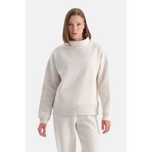 Dagi Ekru Melanj Travel Dik Yaka Üç Iplik Sweatshirt
