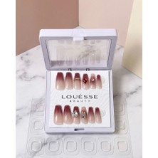 Louesse Beauty Louésse Burgundy Fade Takma Tırnak 12’li  Bordo Geçişli Taşlı Nail Set