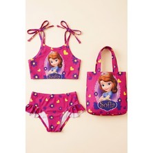 Modanino Kız Çocuk Çantalı 3'lü Mayo Takımı (Çanta+Mayo+Bikini) 3-10 Yaş 12648N