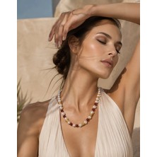 Solare Accessories Doğal Yeşim Taşı & Cam Inci Detaylı Altın Kaplama Premium Kolye