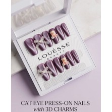 Louesse Beauty Louésse Velvet Glow Takma Tırnak Seti 12’li  Cat Eye Parlak ve 3D Taş Detaylı Tasarım