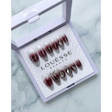 Louesse Beauty Louésse Crimson Stardust Takma Tırnak 12’li  Bordo Ombre Simli Taşlı Gece Şıklığı Nail Set