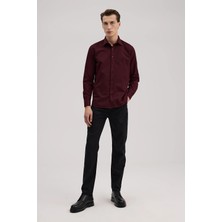 Jakamen Bordo Comfort Fit Alttan Düğmeli Yaka Desenli Gömlek
