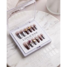 Louesse Beauty Louésse Mocha Crystal Takma Tırnak 12’li  Kahve Ombre Gümüş Detaylı Taşlı Şık Nail Set
