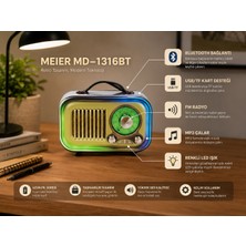 GUNKES Retro Radıo Rgb LED Işıklı Şarjlı Bluetooth Hoparlör Sd Kart USB Girişli Taşınabilir Speaker Radyo