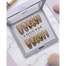Louesse Beauty Louésse Golden Bloom Takma Tırnak 12’li  Nude Gold Çiçek Detaylı Glitter Elegant Nail
