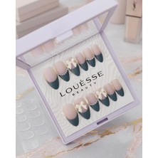 Louesse Beauty Louésse Emerald Grace Takma Tırnak 12’li  Yeşil French Inci ve Kurdele Detaylı Zarif Nail Set