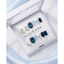 Louesse Beauty Louésse Blue Butterfly Chic Takma Tırnak 12’li  Lacivert Beyaz Taşlı Kelebek Nail