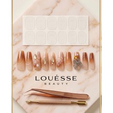 Louesse Beauty Louésse Golden Blossom Takma Tırnak 12’li  Nude Kahve Ombre Çiçek Desenli Taşlı Şık Nail Set