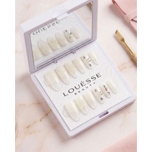 Louesse Beauty Louésse Ivory Shine Takma Tırnak Seti 12’li  Beyaz Zarif Taş Detaylı Gelin Modeli