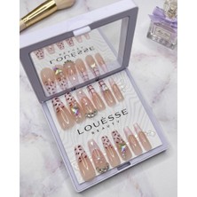 Louesse Beauty Louésse Cherry Spark Takma Tırnak Seti 12’li  Nude Kırmızı Desenli Taşlı Trend Şık Model