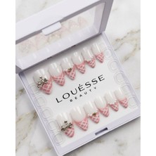 Louesse Beauty Louésse Pink Pearl Ribbon Takma Tırnak 12’li  Pembe Beyaz Inci Kurdeleli Sweet Nail
