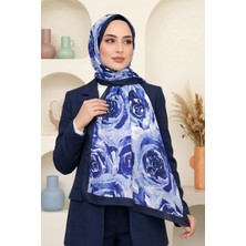 Hadiora Kadın Lacivert Mavi Gül Desenli Soft Şal
