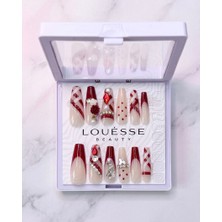 Louesse Beauty Louésse Cherry Romance Glam Takma Tırnak 12’li  Kırmızı Desenli Taşlı Romantik Nail