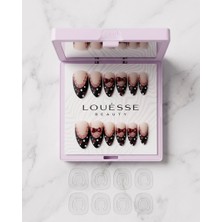 Louesse Beauty Louésse Dark Cherry Takma Tırnak Seti 12’li  Siyah Kırmızı Kalp Detaylı Şık Model