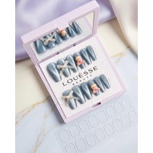 Louesse Beauty Louésse Baby Blue Bear Takma Tırnak 12’li  Mavi Cat Eye Parlak Ayıcık Figürlü Sevimli Nail Set