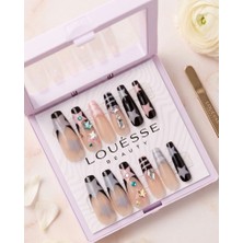 Louesse Beauty Louésse Star Night Takma Tırnak 12’li  Siyah Yıldız Desenli Taş Detaylı Gece Glam Nail