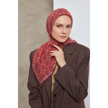 Silk Home Tencel Monare Eşarp Geometrik Motif Desen Kiremit Kırmızı 90X90