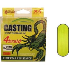 Captain Casting Pe 4 Kat Spin Ip Misina 150MT Sarı Standart-0.14 mm