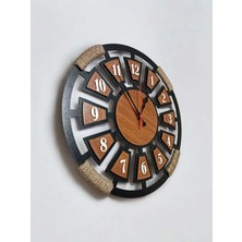GHY Ahşap Lazer Kesim Dekoratif Ahşap Hasır Detaylı Askılı Sesiz Akar Duvar Saati 40X40