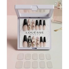 Louesse Beauty Louésse Black Ribbon French Takma Tırnak 12’li  Siyah French Kurdele Taşlı Nude Elegant Nail