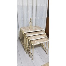 Güvenç Sarı Nikelaj Kaplama Metal Ayaklı Zigon Sehpa Alaca Kahverengi Mermer Desen 34x50x48 cm