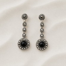 925 Ayar Gümüş Oltu Taşı Kadın Küpe SKÜ00042
