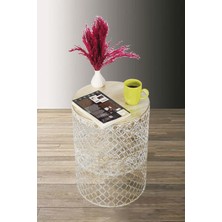 Venon Aydınlatma Modern Metal Sehpa 35 x 48 cm Krem Sarı Patine Şık Dekor ve Fonksiyonel Tasarım