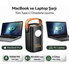 OEM Cepini Cp-06 60.000MAH Pd 100W Hızlı Şarj Destekli Powerbank Dahili 4 Kablolu ve LED Aydınlatmalı Siyah