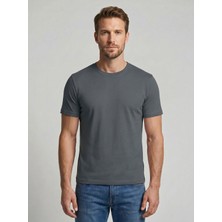 Etikmen Premium  %100 Organik Pamuk Basic Slimfit Füme Erkek Tişört