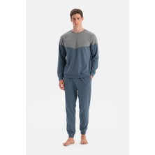 Dagi Indigo Melanj Parça Detaylı Uzun Kollu Pijama Takım