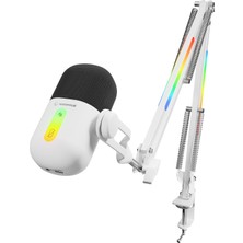 Rampage Arpej Rgb Masa Standlı Ses Göstergeli Dokunmatik Oyuncu Mikrofonu Yayıncı Mikrofonu Gaming Beyaz
