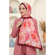 Hadiora Kadın Kahve Pembe  Gül Desenli Soft Şal