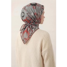 Silk Home Pamuk Karışımlı Eşarp Gri Soyut Geometrik Desenli Soft Dokulu Kaymaz 90X90