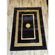 Kuzey Deri Halı Gold Varaklı Siyah Renk Lüks Tasarım Peluş Halı