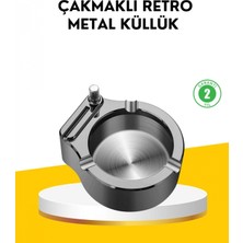 Marsilyan Çakmaklı Küllük Paslanmaz Metal Yuvarlak Tasarım