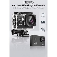 Neffo 4K Ultra Hd Wi-Fi Aksiyon Kamera – 170° Geniş Açı Zengin Aksesuar Destekli 4K 30FPS 16 Mp Aksiyon Kamerası
