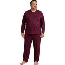Lacaton Büyük Beden Erkek V Yaka Uzun Kol Pijama Takım