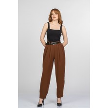 MissVina Monsere Beli Lastikli Yüksek Bel Dar Paça Kadın Pantolon