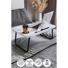 Bofigo Portatif Katlanır Laptop Sehpası Tablet Telefon Tutuculu Laptop Sehpası Beyaz
