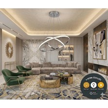 Lzy Avize Store Luxury Krom 2'li Iç Içe Geçmeli Halka LED Sarkıt Avize - 3 Renk Işıklı Modern Salon Mutfak Avizesi