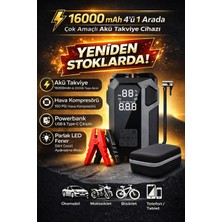 Goes 16000MAH 2000A Akü Takviye Cihazı 4’ü 1 Arada Hava Kompresörü Powerbank LED Fener Dijital Ekranlı AT003