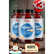 Balen 3 Adet Mag 3 Magnezyum Sitrat Bisglisinat Malat 679 Mg 60 Kapsül + Hediye Biberiye Yağı